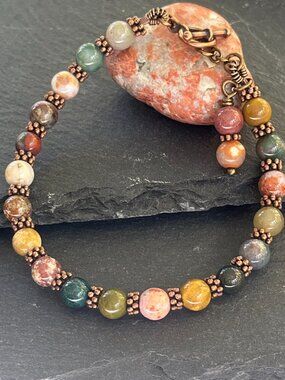 Ocean Jasper Gemstone Bracelet | Antique Copper Boho Natural Stone Bracelet | To
